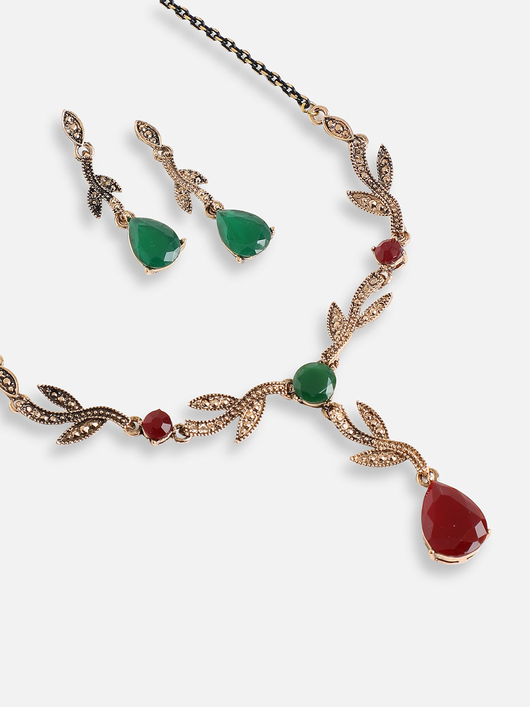 GOLD PLATED PARTY DESIGNER STONE NECKLACE AND EARRING SET FOR WOMEN