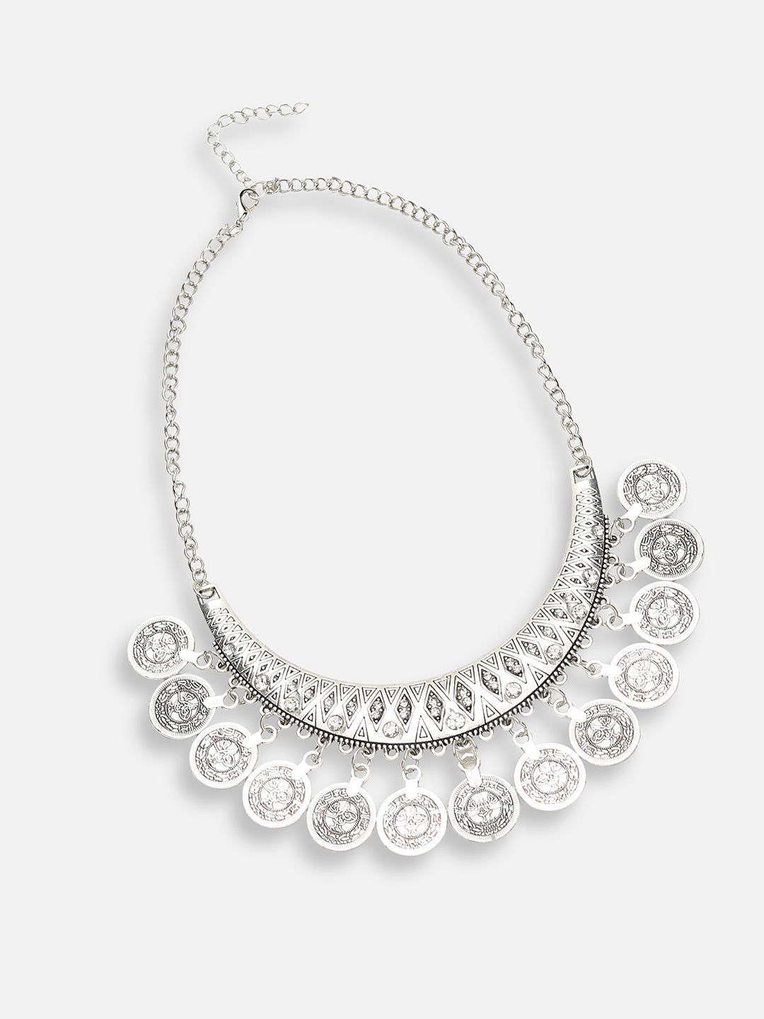 SILVER PLATED DESIGNER STONE NECKLACE AND EARRING SET