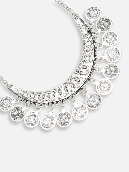 SILVER PLATED DESIGNER STONE NECKLACE AND EARRING SET