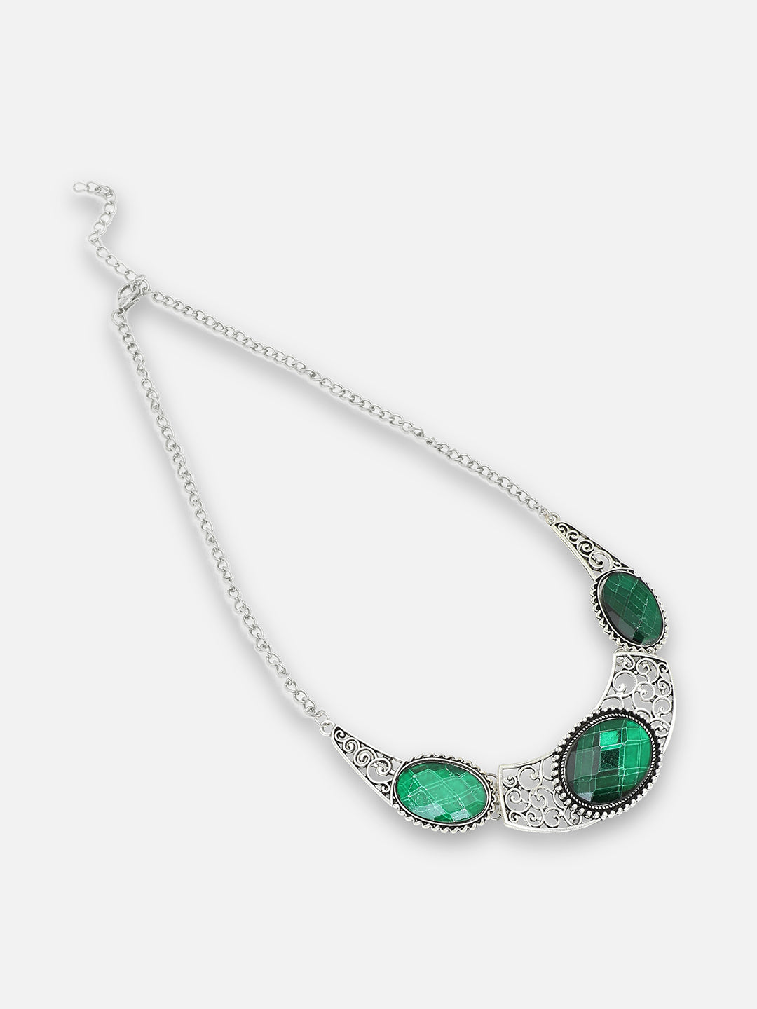 SILVER PLATED PARTY DESIGNER STONE NECKLACE AND EARRING SET FOR WOMEN