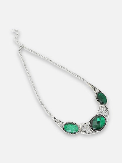 SILVER PLATED PARTY DESIGNER STONE NECKLACE AND EARRING SET FOR WOMEN