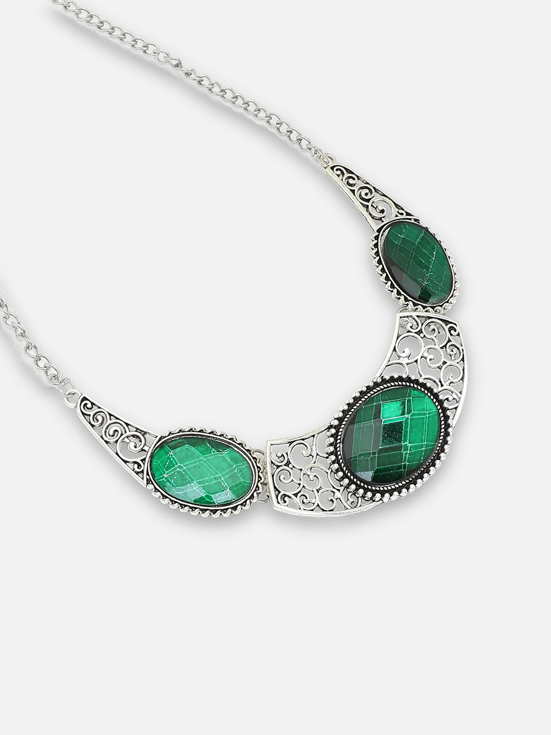 SILVER PLATED PARTY DESIGNER STONE NECKLACE AND EARRING SET FOR WOMEN