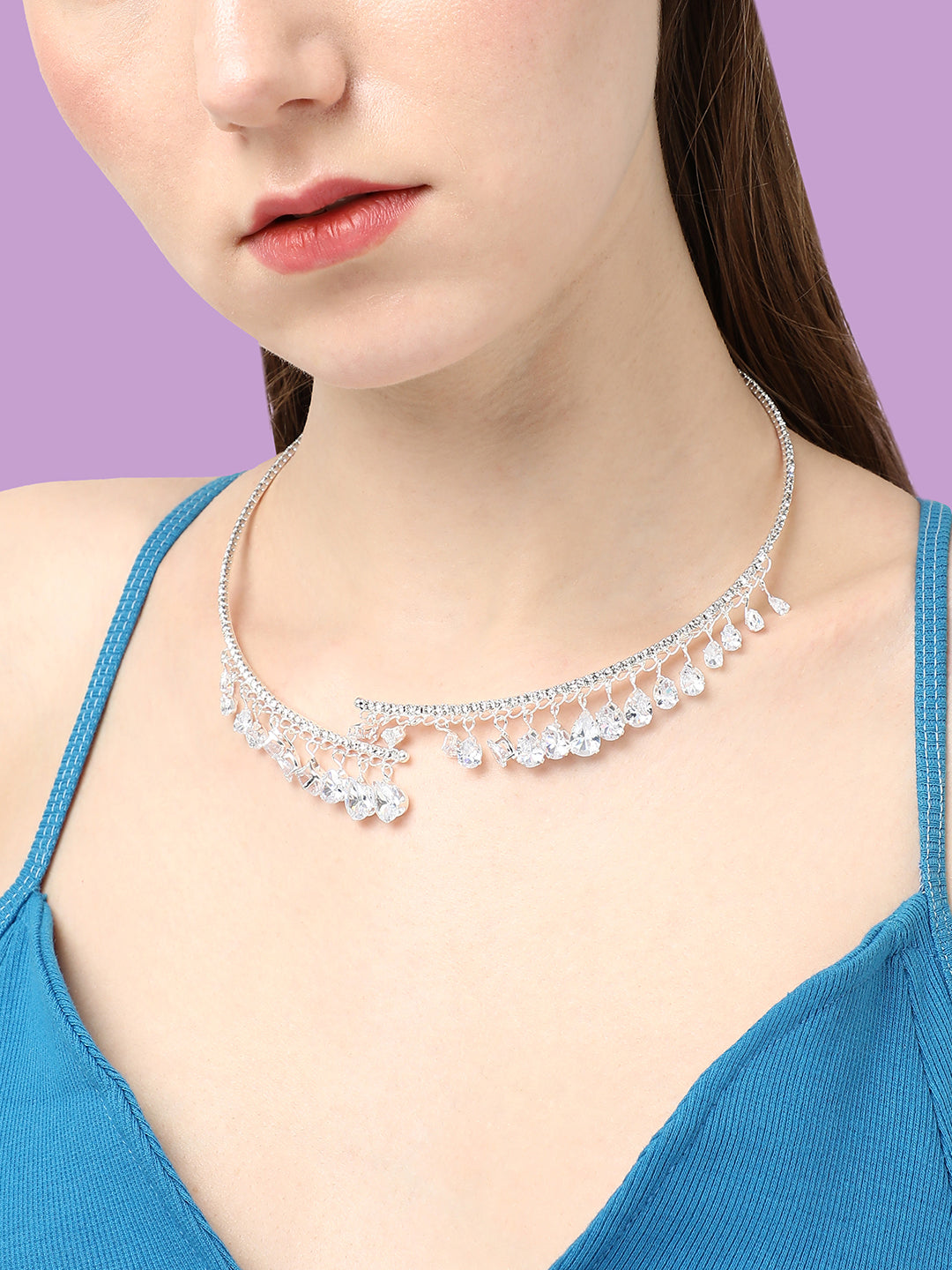 SILVER PLATED DESIGNER STONE NECKLACE