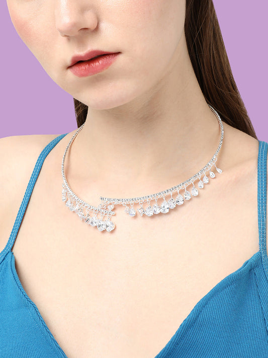 SILVER PLATED DESIGNER STONE NECKLACE