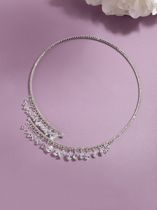 SILVER PLATED DESIGNER STONE NECKLACE