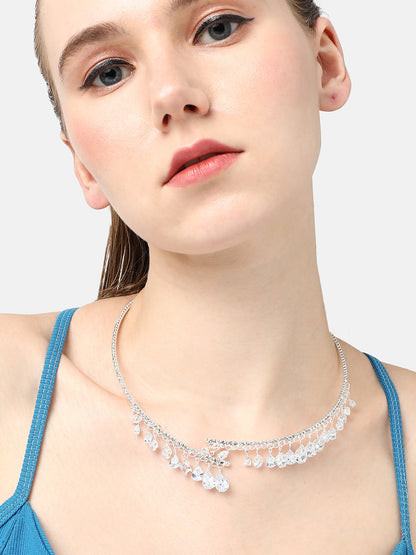 SILVER PLATED DESIGNER STONE NECKLACE