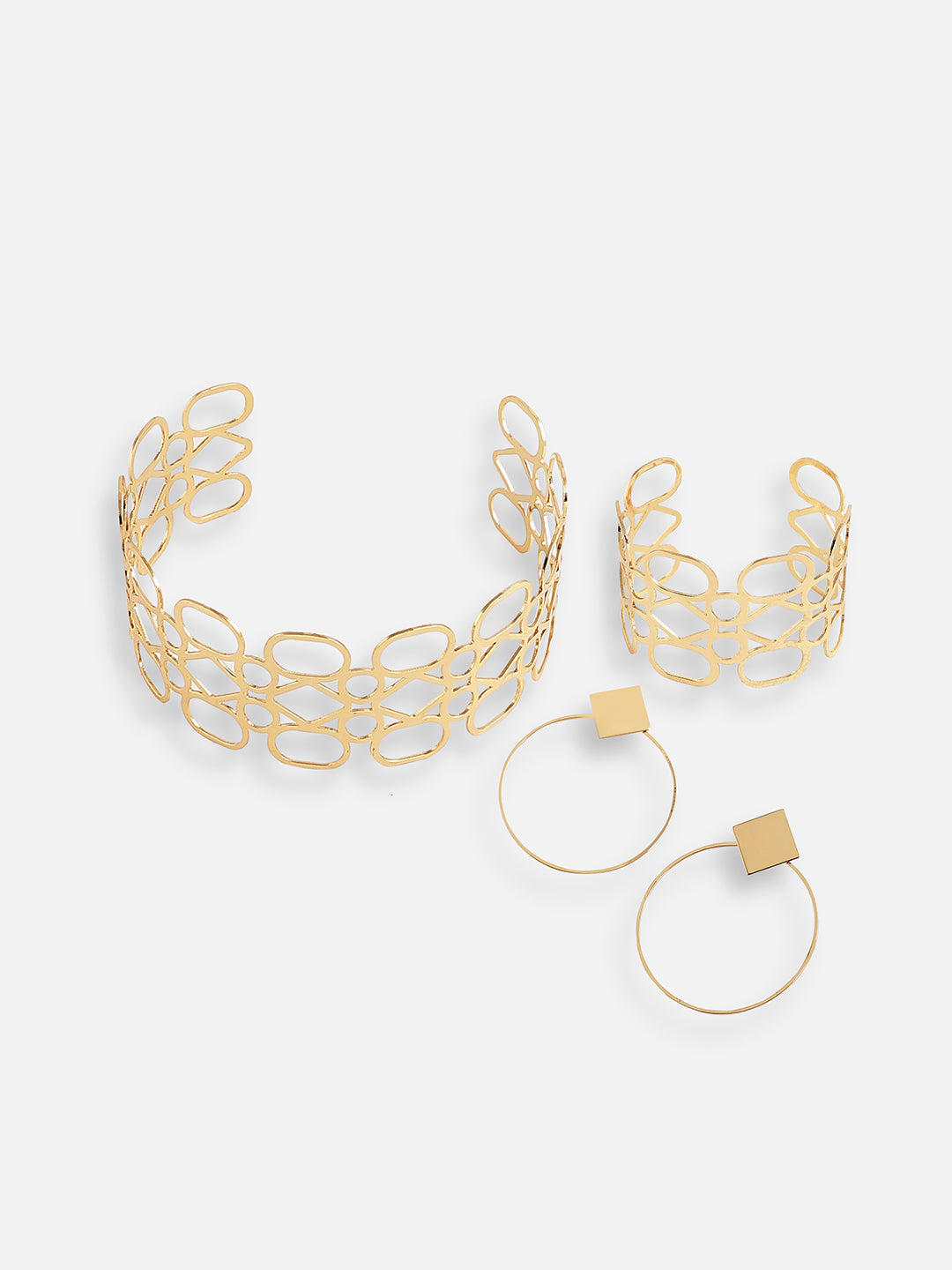 GOLD PLATED DESIGNER NECKLACE, EARRINGS AND BRACELET SET
