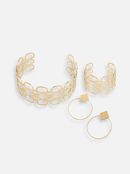 GOLD PLATED DESIGNER NECKLACE, EARRINGS AND BRACELET SET