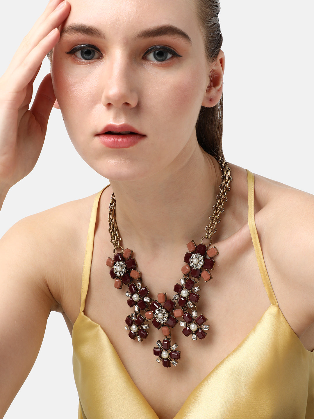GOLD PLATED DESIGNER STONE NECKLACE