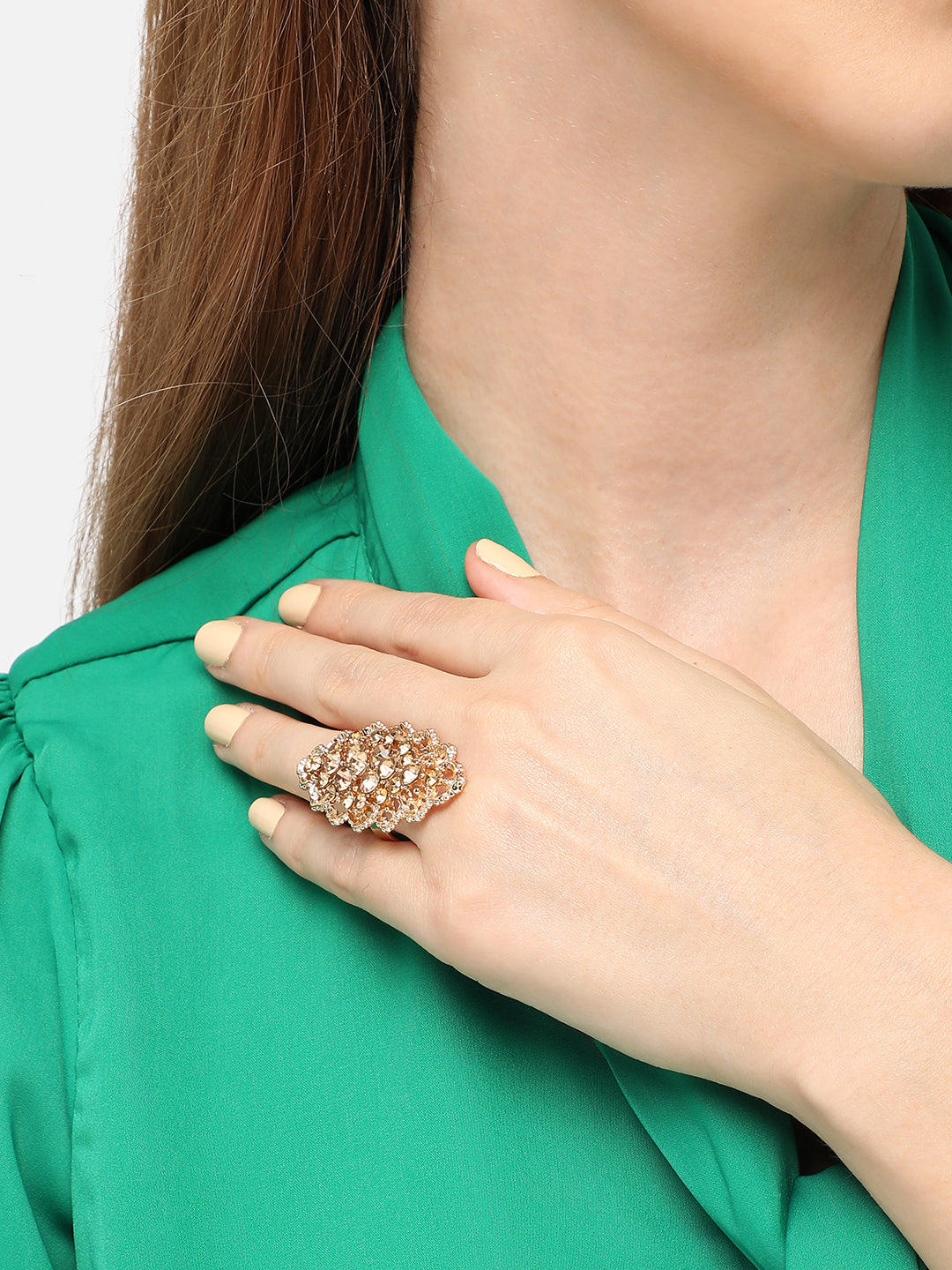 GOLD PLATED PARTY DESIGNER STONE RING FOR WOMEN