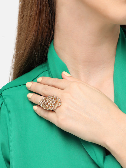 GOLD PLATED PARTY DESIGNER STONE RING FOR WOMEN