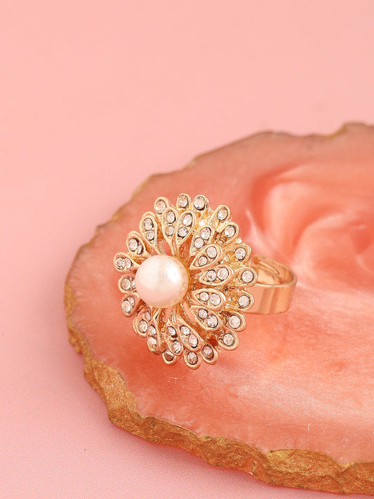 GOLD PLATED PARTY DESIGNER STONE RING FOR WOMEN