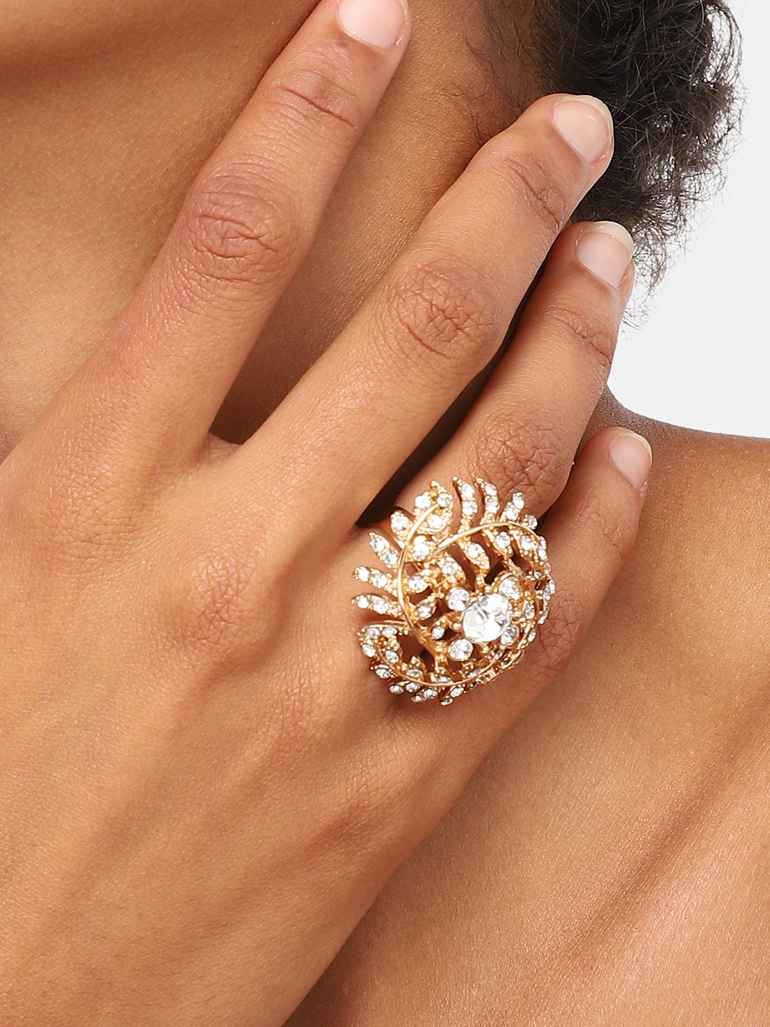 GOLD PLATED PARTY DESIGNER STONE RING FOR WOMEN