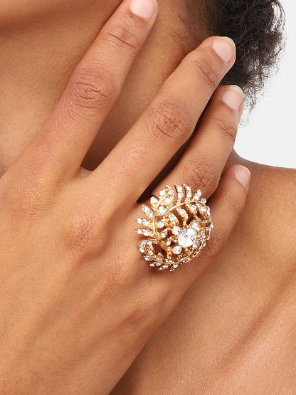 GOLD PLATED PARTY DESIGNER STONE RING FOR WOMEN