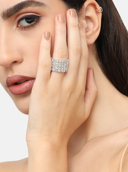 Silver Plated Designer Stone Party Ring For Women