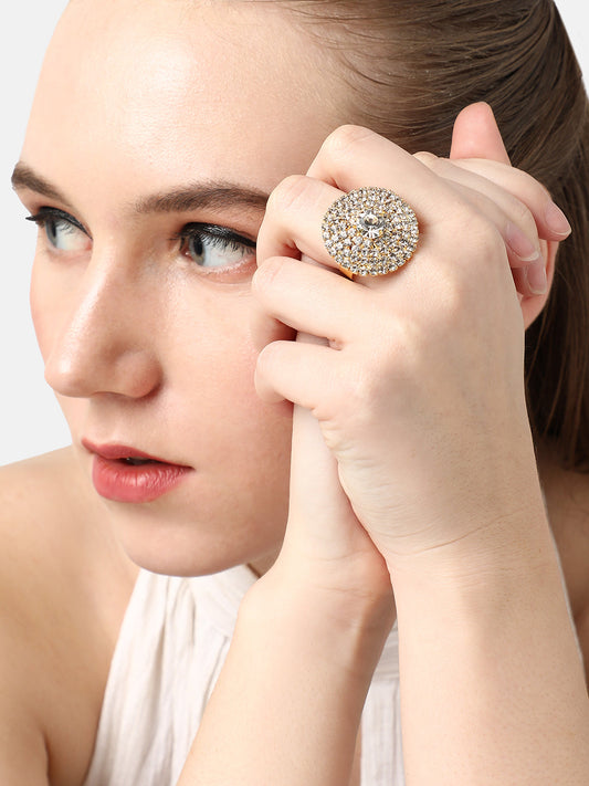 GOLD PLATED DESIGNER STONE RING