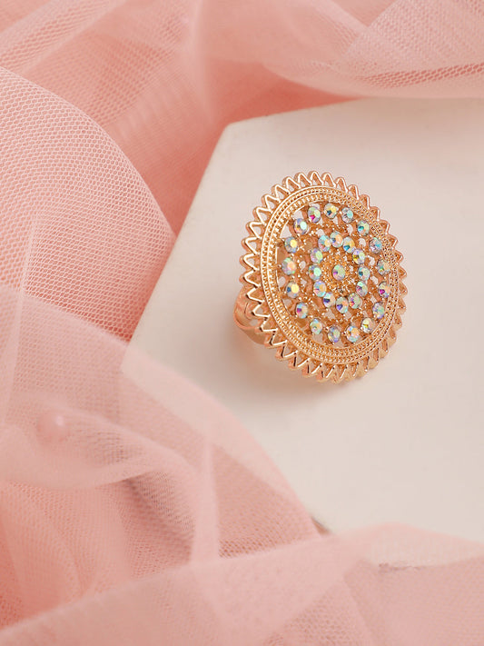 GOLD PLATED PARTY DESIGNER STONE RING FOR WOMEN