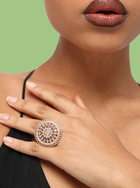GOLD PLATED PARTY DESIGNER STONE RING FOR WOMEN