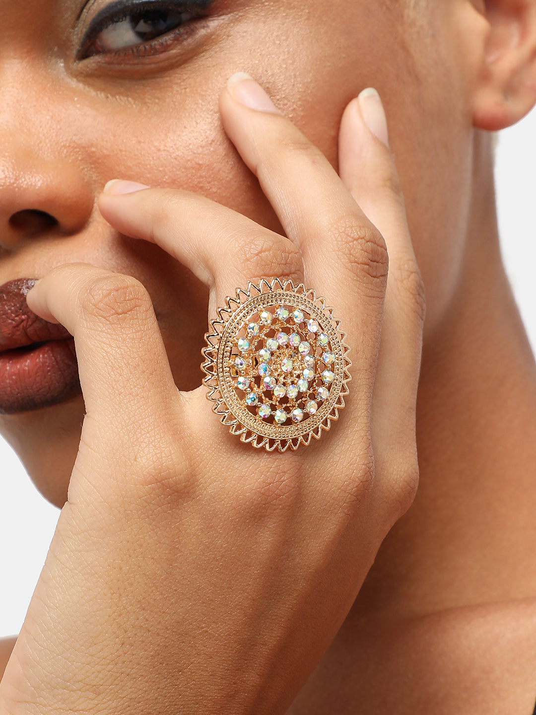 GOLD PLATED PARTY DESIGNER STONE RING FOR WOMEN