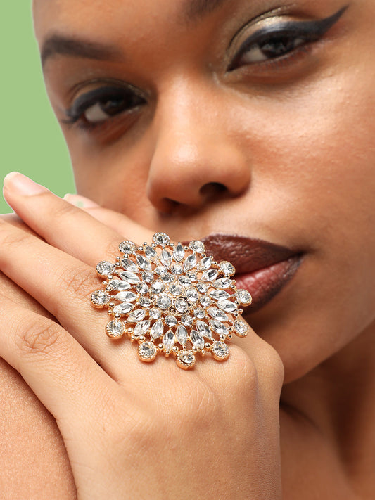 GOLD PLATED PARTY DESIGNER STONE RING FOR WOMEN