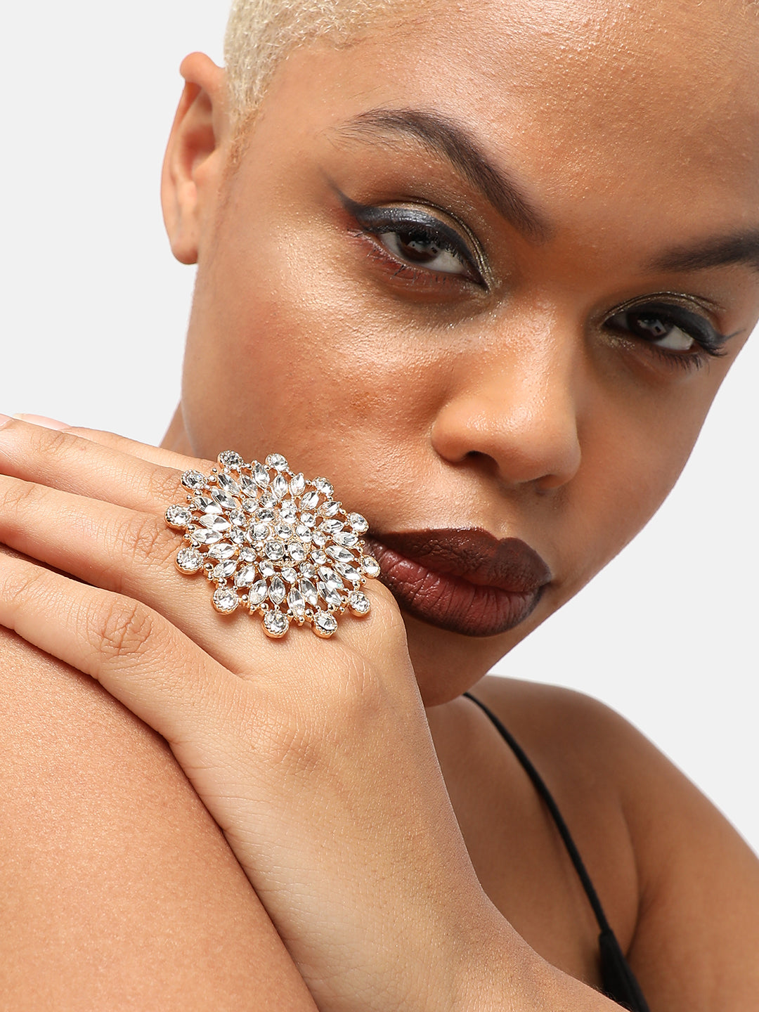 GOLD PLATED PARTY DESIGNER STONE RING FOR WOMEN
