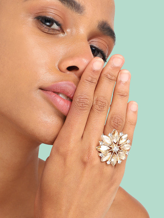 GOLD PLATED PARTY DESIGNER STONE RING FOR WOMEN