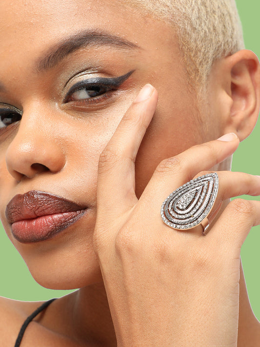 SILVER PLATED PARTY DESIGNER STONE RING FOR WOMEN