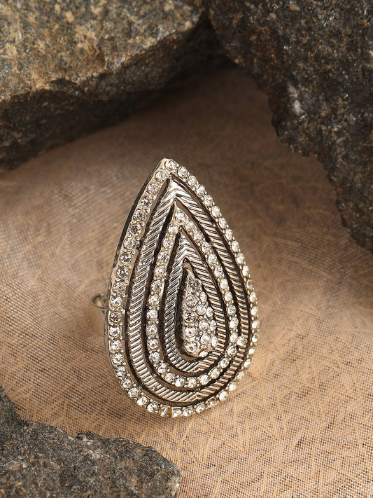 SILVER PLATED PARTY DESIGNER STONE RING FOR WOMEN