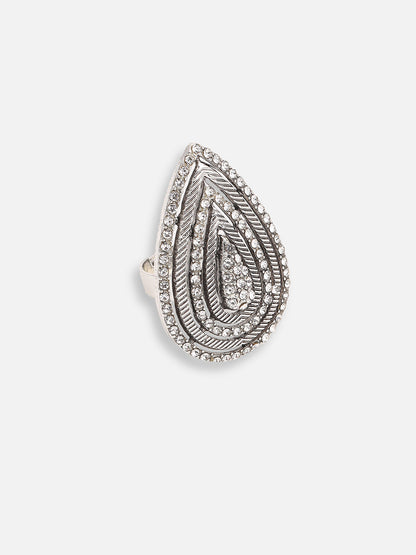 SILVER PLATED PARTY DESIGNER STONE RING FOR WOMEN
