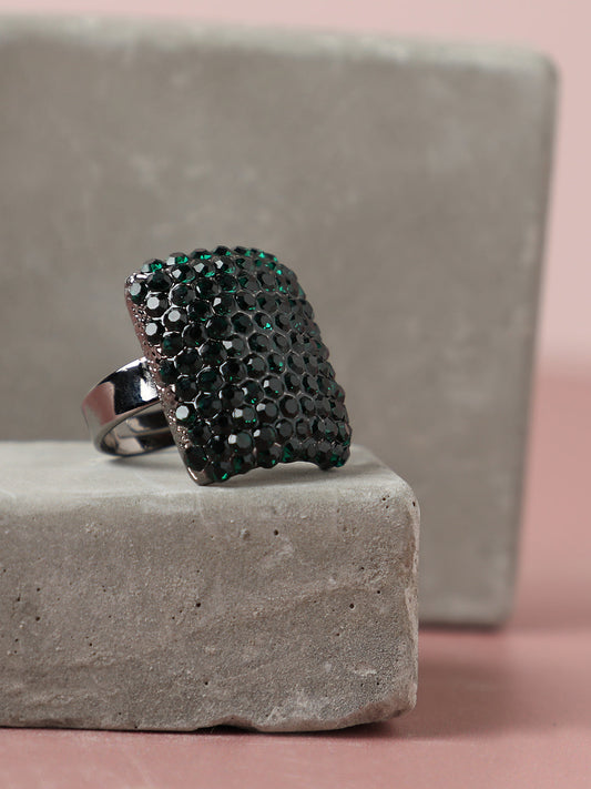 SILVER PLATED PARTY DESIGNER STONE RING FOR WOMEN