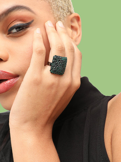 SILVER PLATED PARTY DESIGNER STONE RING FOR WOMEN