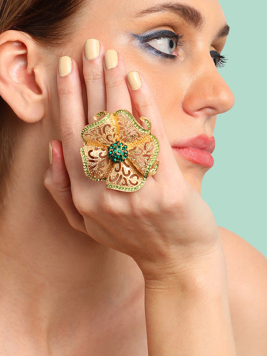 GOLD PLATED PARTY DESIGNER STONE RING FOR WOMEN