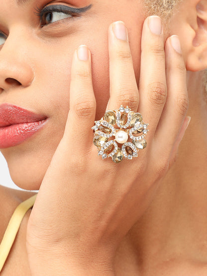 GOLD PLATED PARTY DESIGNER STONE RING FOR WOMEN