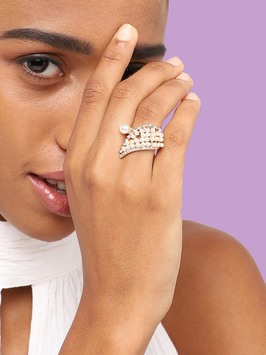 GOLD PLATED PARTY DESIGNER STONE RING FOR WOMEN