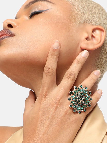 GOLD PLATED PARTY DESIGNER STONE RING FOR WOMEN