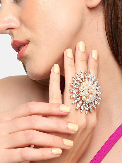 GOLD PLATED PARTY DESIGNER STONE RING FOR WOMEN