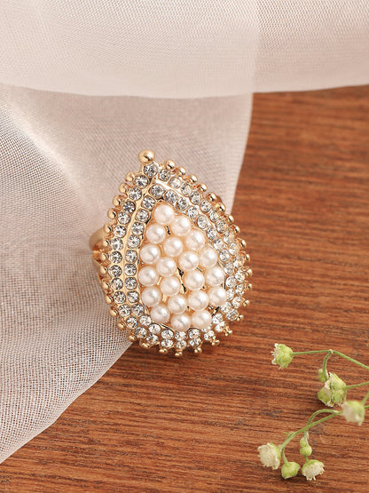 GOLD PLATED PARTY DESIGNER STONE RING FOR WOMEN