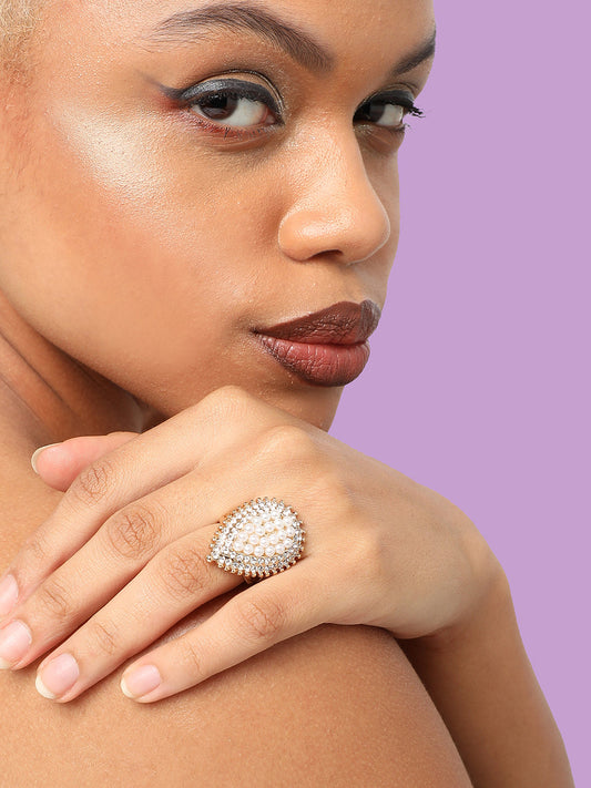 GOLD PLATED PARTY DESIGNER STONE RING FOR WOMEN