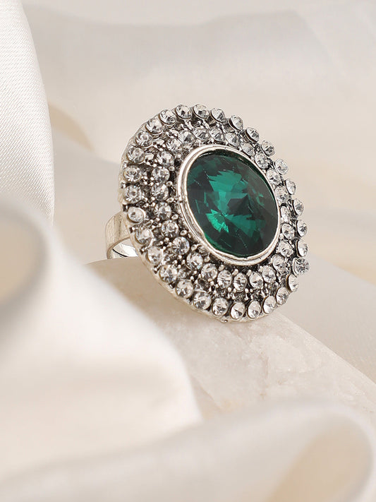 SILVER PLATED PARTY DESIGNER STONE RING FOR WOMEN