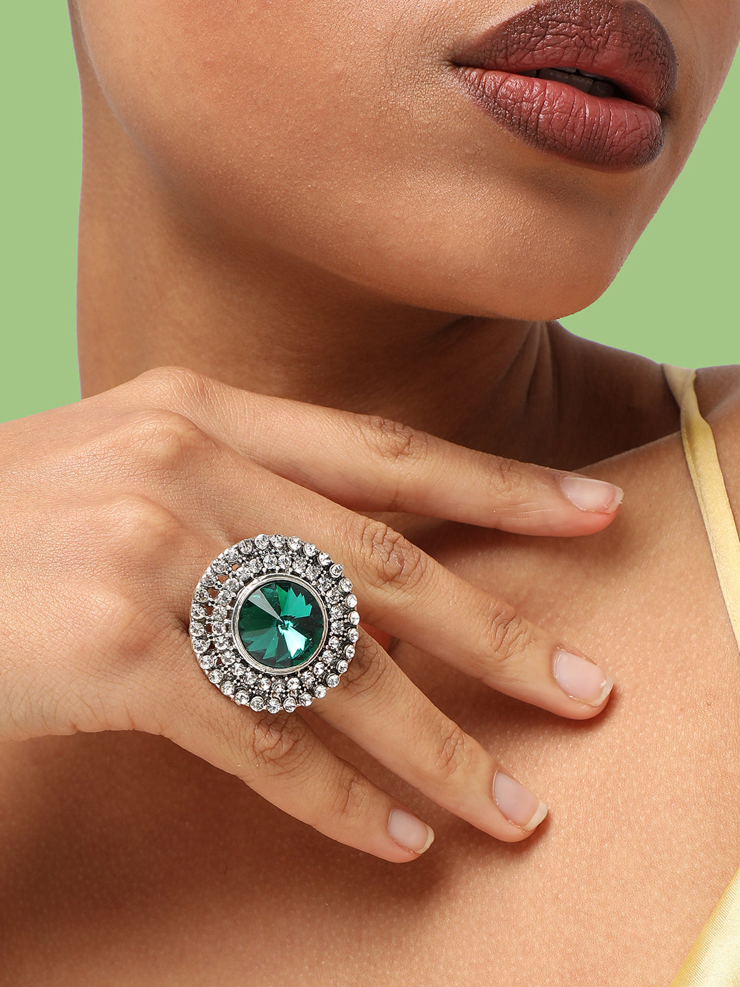 SILVER PLATED PARTY DESIGNER STONE RING FOR WOMEN