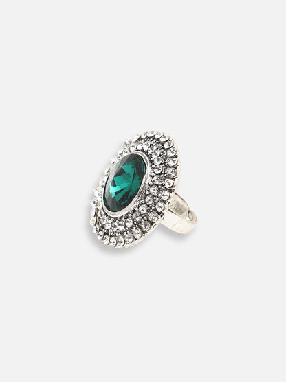 SILVER PLATED PARTY DESIGNER STONE RING FOR WOMEN