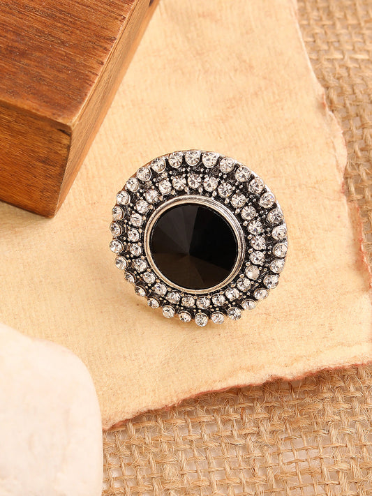 SILVER PLATED PARTY DESIGNER STONE RING FOR WOMEN