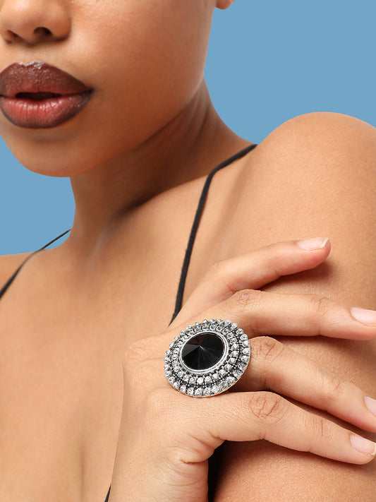 SILVER PLATED PARTY DESIGNER STONE RING FOR WOMEN