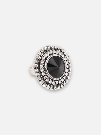 SILVER PLATED PARTY DESIGNER STONE RING FOR WOMEN