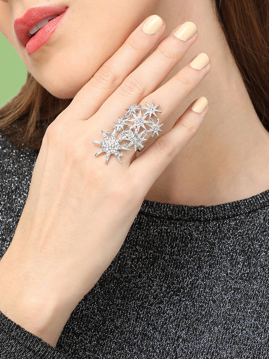 SILVER PLATED PARTY DESIGNER STONE RING FOR WOMEN