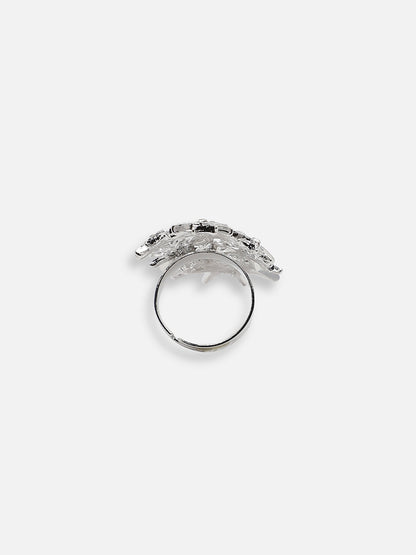 SILVER PLATED PARTY DESIGNER STONE RING FOR WOMEN