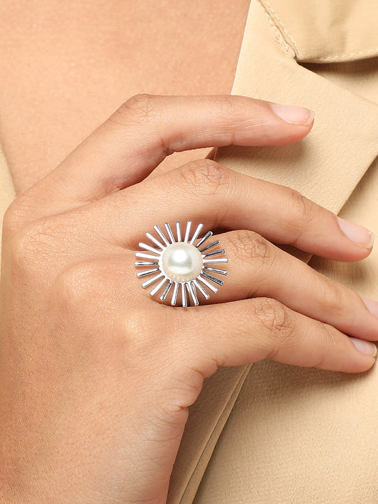 SILVER PLATED PARTY DESIGNER STONE RING FOR WOMEN