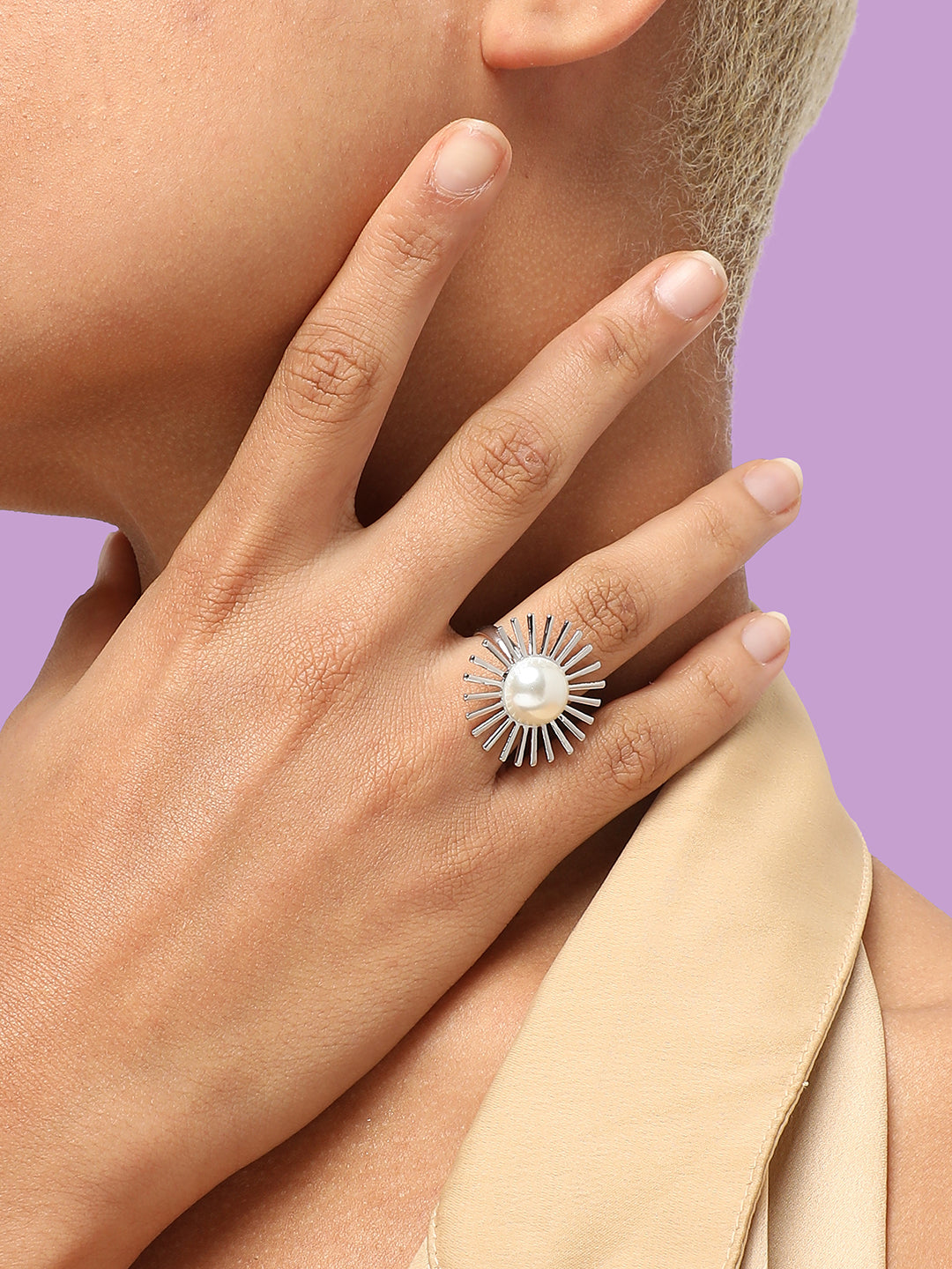 SILVER PLATED PARTY DESIGNER STONE RING FOR WOMEN