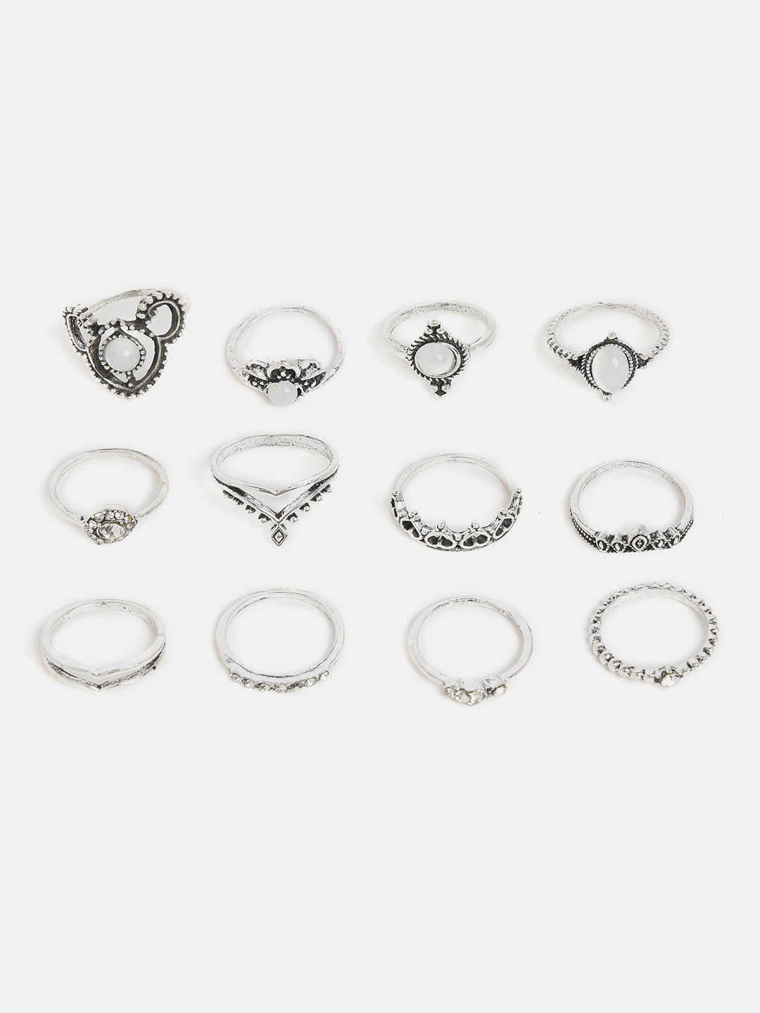SOHI WOMEN PACK OF 12 SILVER-PLATED OXIDISED FINGER RINGS