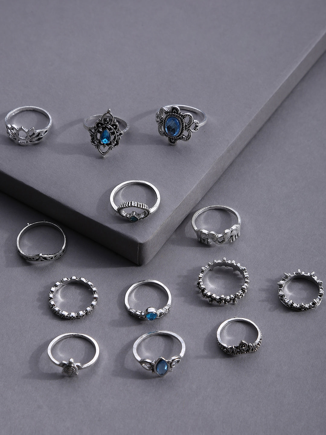 SOHI  SET OF 13 SILVER-PLATED FINGER RINGS